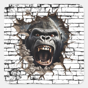 Sticker Carré Art de mur de gorille 3D – Safari réaliste