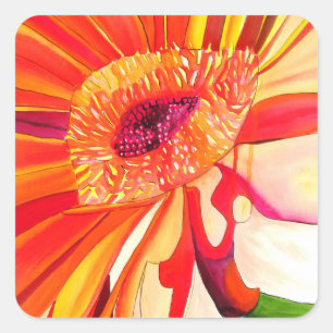 Sticker Carré Art de peinture à l'aquarelle de fleurs de Gerbera