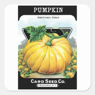 Sticker Carré Art de pochette de graines vintage, citrouille d'H