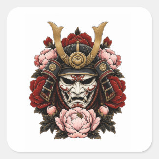 Sticker Carré Art de tatouage de rose de guerrier samouraï japon