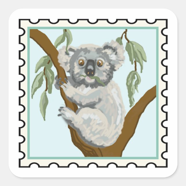 Sticker Carré Art de timbre australien de koala mignon (Devant)