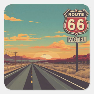 Sticker Carré Art de voyage vintage américain Route 66