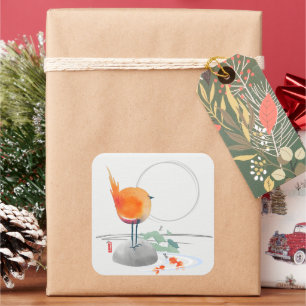 Sticker Carré ART DE ZEN Aquarelle oiseau