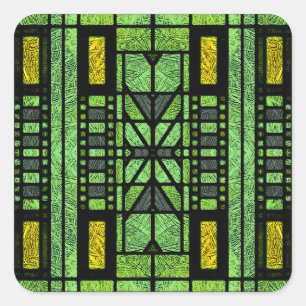 Sticker Carré Art Déco de verre coloré en vert et or