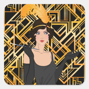 Sticker Carré art déco, flipper girl, vintage, grand Gatsby, chi