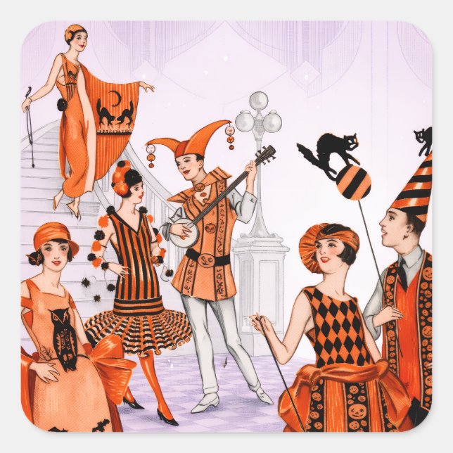 Sticker Carré Art Deco Halloween Illustration – Vintage 1920s (Devant)