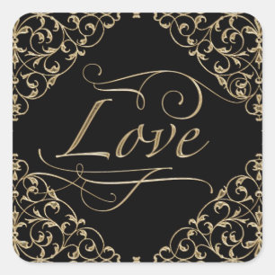 Sticker Carré Art Déco Nouveau Dentelle Damas Golden Calligraphi