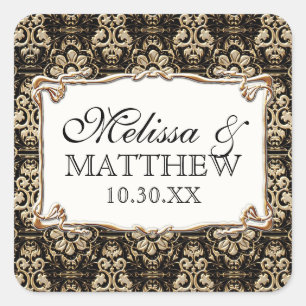 Sticker Carré Art Déco Nouveau Faux Or Floral Dentelle Damas