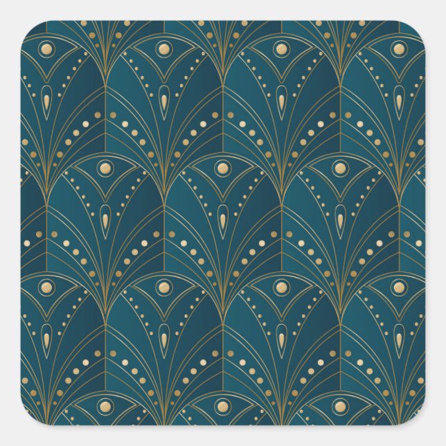 Sticker Carré Art Deco pattern with gold geometric shapes (Devant)
