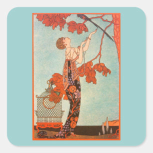 Sticker Carré Art Déco vintage, Oiseau Volage de George Barbier