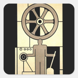 Sticker Carré Art Déco Vintage Roue D'Affaires Et Travailleur De