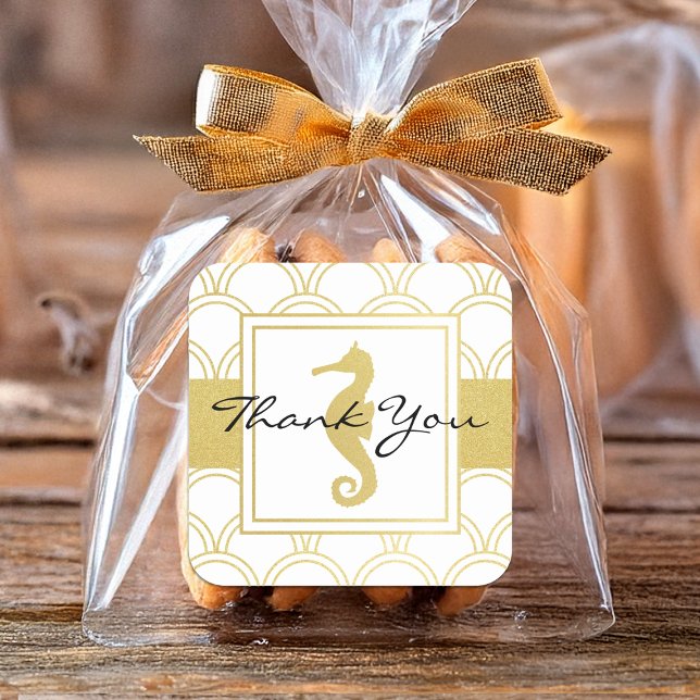 Sticker Carré Art Déco Wave Gold Parties scintillant Seahorse Me (Créateur téléchargé)