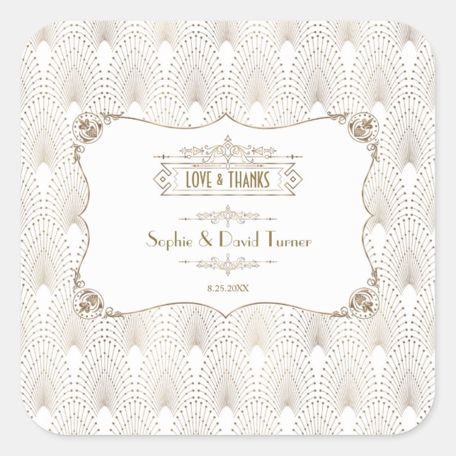 Sticker Carré Art Déco White Gatsby Mariage des années 1920 (Devant)