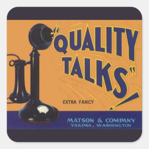 Sticker Carré Art d'étiquette de caisse de fruits vintage, télép