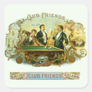 Sticker Carré Art d'étiquette de cigare vintage, Club Friends Bi