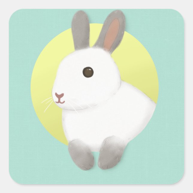 Sticker Carré Art d'illustration de lapin mignon (Devant)