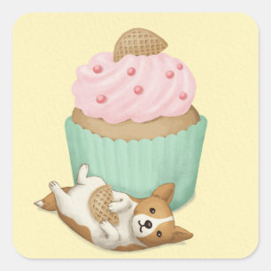 Sticker Carré Art d'illustrations de Corgi gallois mignon et de