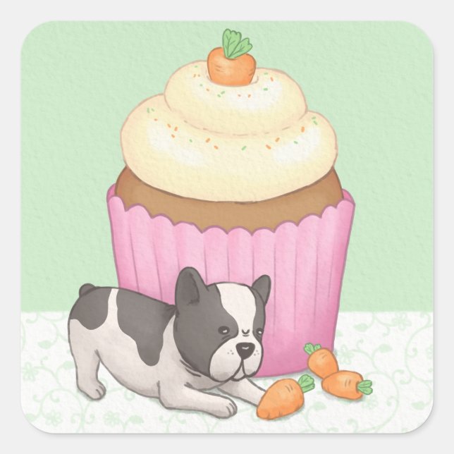 Sticker Carré Art d'illustrations de mignonette Bulldog & Cupcak (Devant)