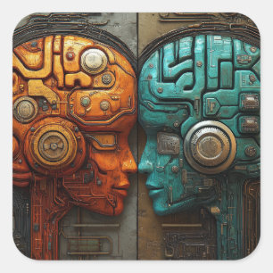 Sticker Carré Art d'intelligence artificielle cyberpunk futurist