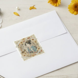Sticker Carré Art élégant de collage Ukiyoe – Beauté vintage JP