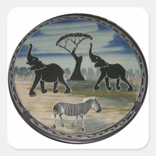 Sticker Carré Art Eléphant Africain