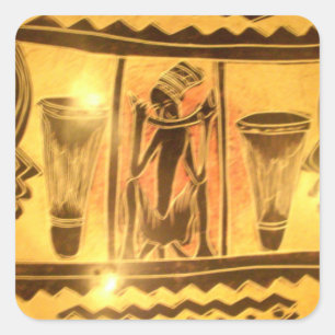 Sticker Carré Art Ethnique Africain d'or Imprimer
