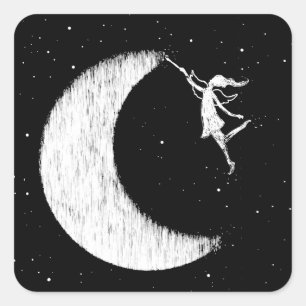 Sticker Carré Art Fairy : Peindre La Lune