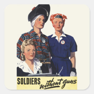 Sticker Carré Art féministe vintage de soldats de la Seconde Gue