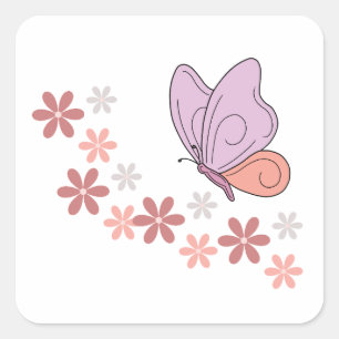 Sticker Carré Art floral aux papillons mignons