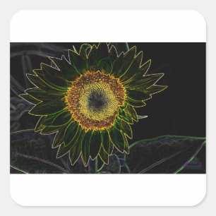 Sticker Carré Art floral minimaliste néon jaune tournesol