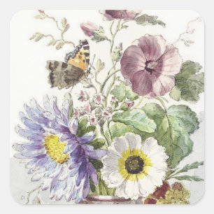 Sticker Carré Art floral papillon vintage de William van Leen