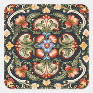 Sticker Carré Art folklorique décoratif Rosemaling norvégien