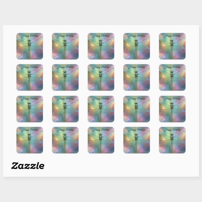 Sticker Carré Art fractal élégant de libellule pastel, (Feuille)
