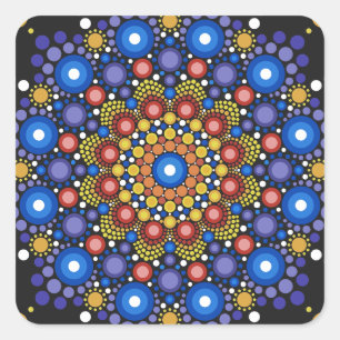 Sticker Carré Art Fractal Floral Dotée Rétro Mandala