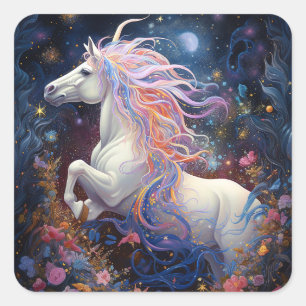 Sticker Carré Art Imaginaire de Cheval Blanc Magique