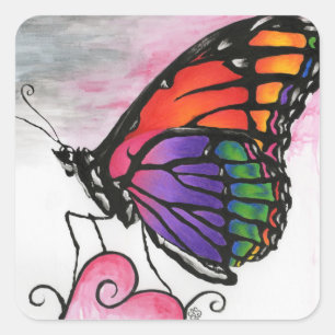 Sticker Carré Art Imaginaire original du papillon Rainbow Monarc