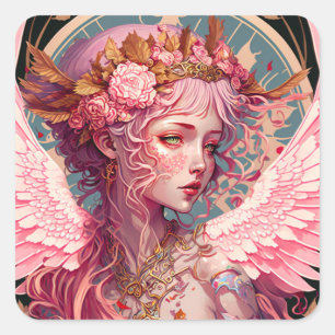 Sticker Carré Art Imaginaire rose Fairy Angel