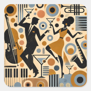 Sticker Carré Art minimaliste de l'ère du jazz du milieu du sièc