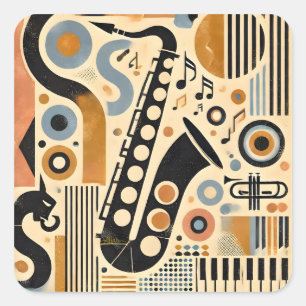 Sticker Carré Art minimaliste du milieu du siècle du jazz Saxoph