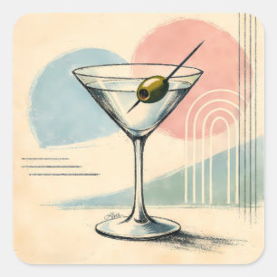 Sticker Carré Art minimaliste pastel martini moderne du milieu d