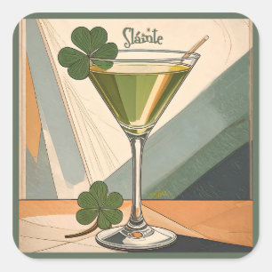 Sticker Carré Art Moderne du Milieu du Siècle Shamrock Martini S