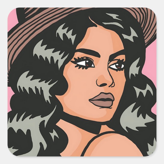 Sticker Carré Art moderne hispanique Boho Lady Pop (Devant)