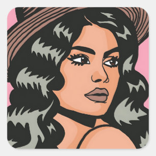Sticker Carré Art moderne hispanique Boho Lady Pop