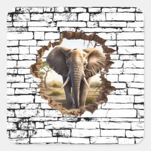 Sticker Carré Art mural éléphant 3D – Safari réaliste (2)