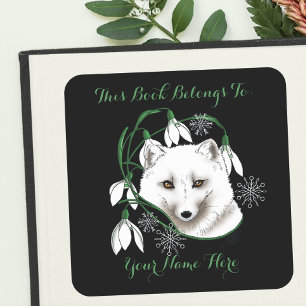 Sticker Carré Art Nouveau Arctic White Fox Plaque d'enregistreme