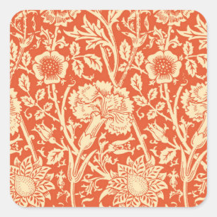 Sticker Carré Art Nouveau Carnation Damask, Mandarin Orange