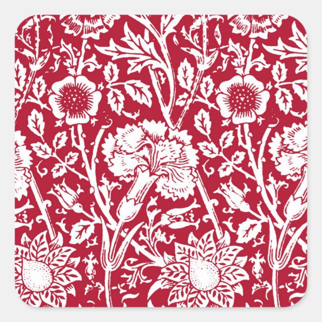 Sticker Carré Art Nouveau Carnation Damask, rouge et blanc (Devant)