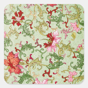 Sticker Carré Art Nouveau Chinois Floral Vintage Chinoiserie