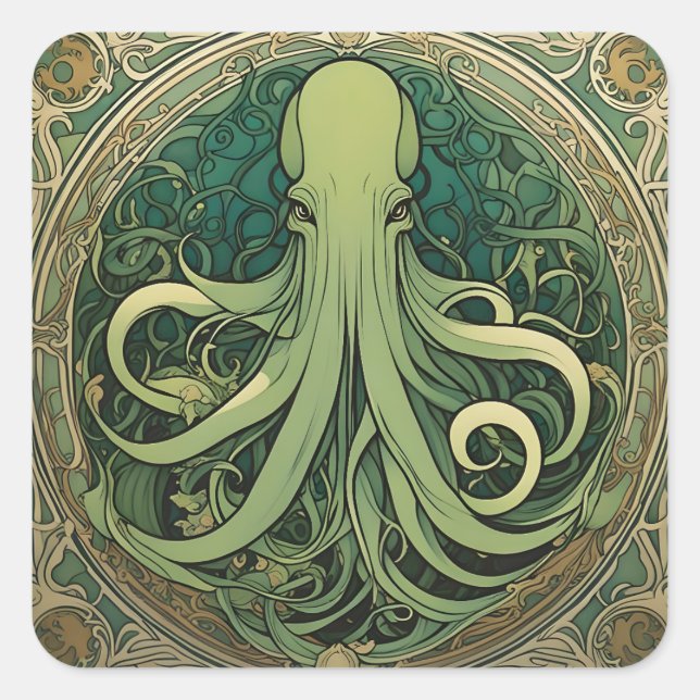 Sticker Carré Art nouveau de Cthulhu (Devant)
