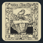 Sticker Carré Art Nouveau Femme Lecture Livre Ex Libris<br><div class="desc">Il s'agit d'un numériquement imprimé amélioré d'une vintage datant de l'époque victorienne de style Art nouveau design Ex Libris avec une fille lisant un livre. Vous pouvez facilement personnaliser le texte dans ce modèle.</div>